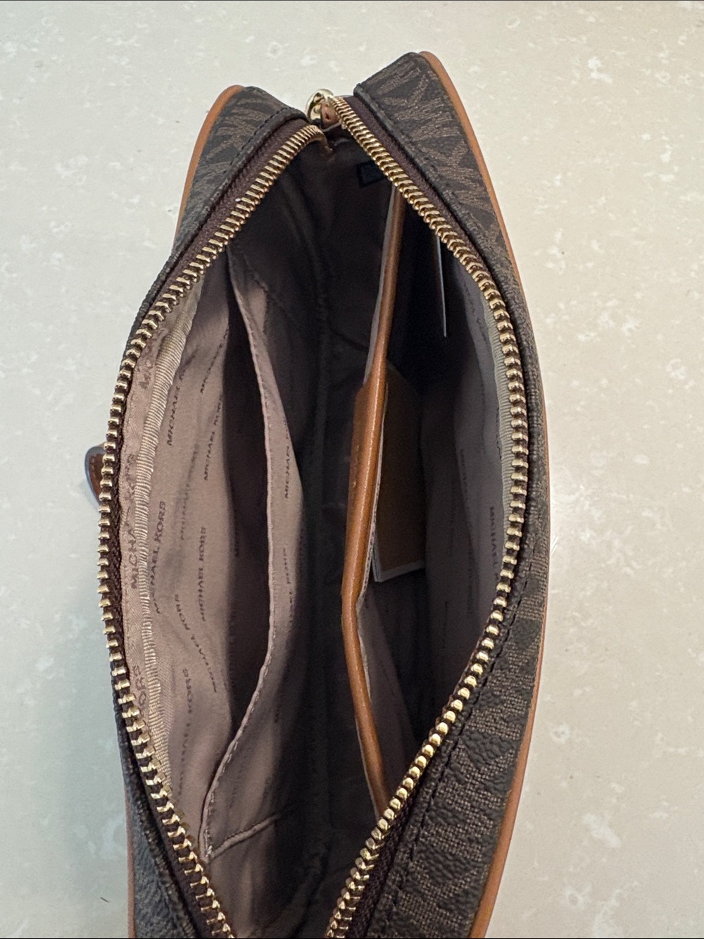 Michael Kors Brown MK Signature Crossbody with Gold Chain Trim - Picture 5 of 7